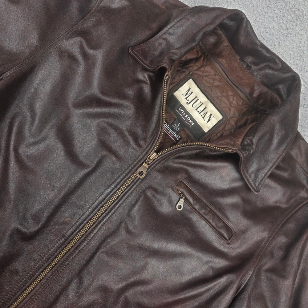 Wilsons Leather M. Julian Jacket Mens Large Brown Thinsulate Quilted Biker Moto
